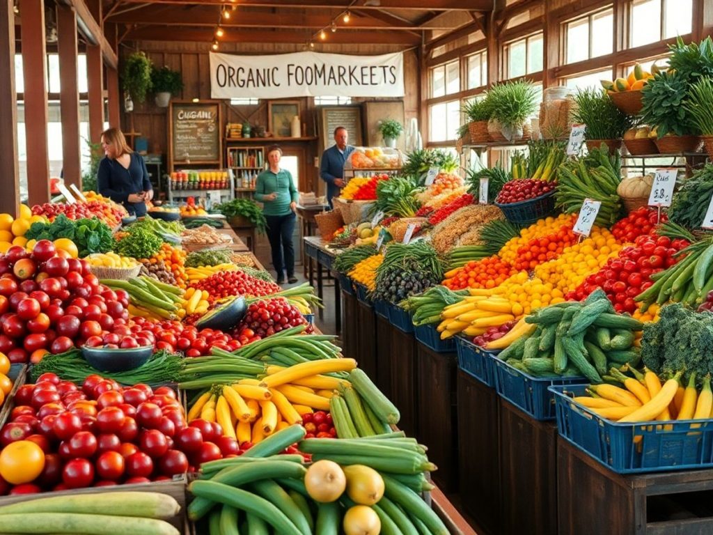 Producători locali cu produse bio variate și colorate.