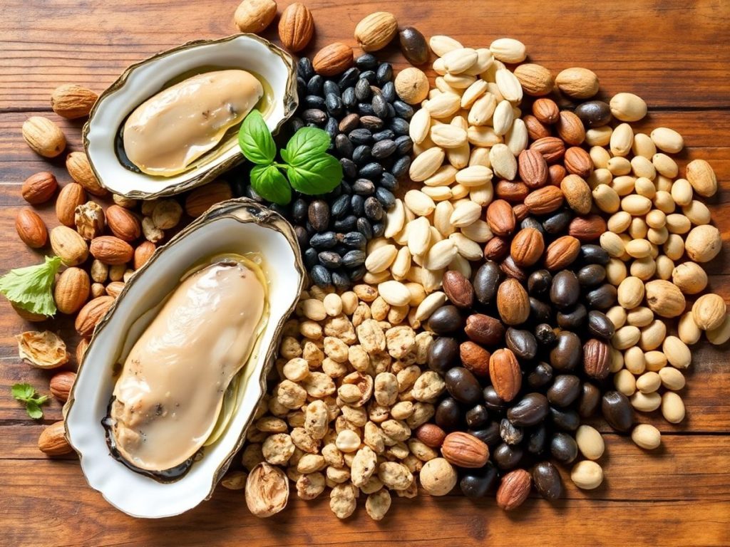 Alimente bogate in zinc: stridii, nuci, seminte, legume.