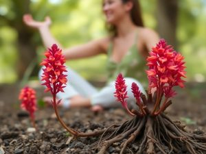 Rhodiola plant with calm person in background.