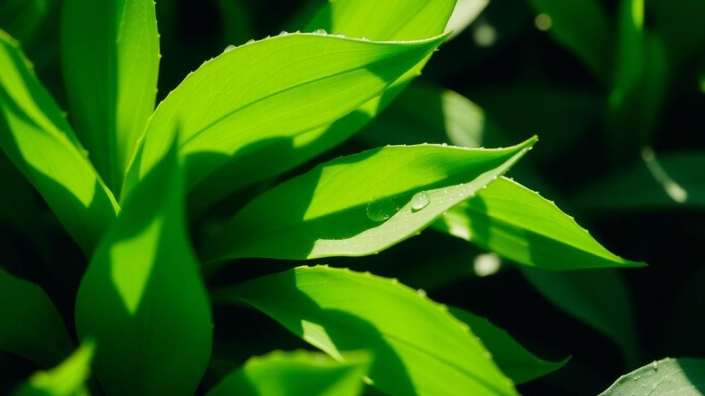 Frunze verzi de plante sub lumina naturală.