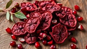 BioFresh 18 Coajă de rodie uscată și semințe de rodie pe lemn.